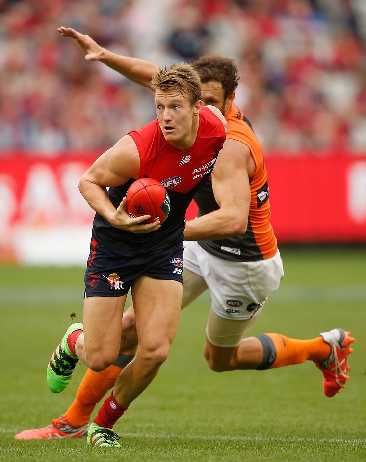 AFL 2016 Rd 01 - Melbourne v GWS Giants MELBOURNE, AUSTRALIA - MARCH 26: Aaron VandenBerg of the Demons in action during the 2016 AFL Round 01 match between the Melbourne Demons and the GWS Giants at the Melbourne Cricket Ground, Melbourne on March 26, 2016. (Photo by Sean Garnsworthy/AFL Media)